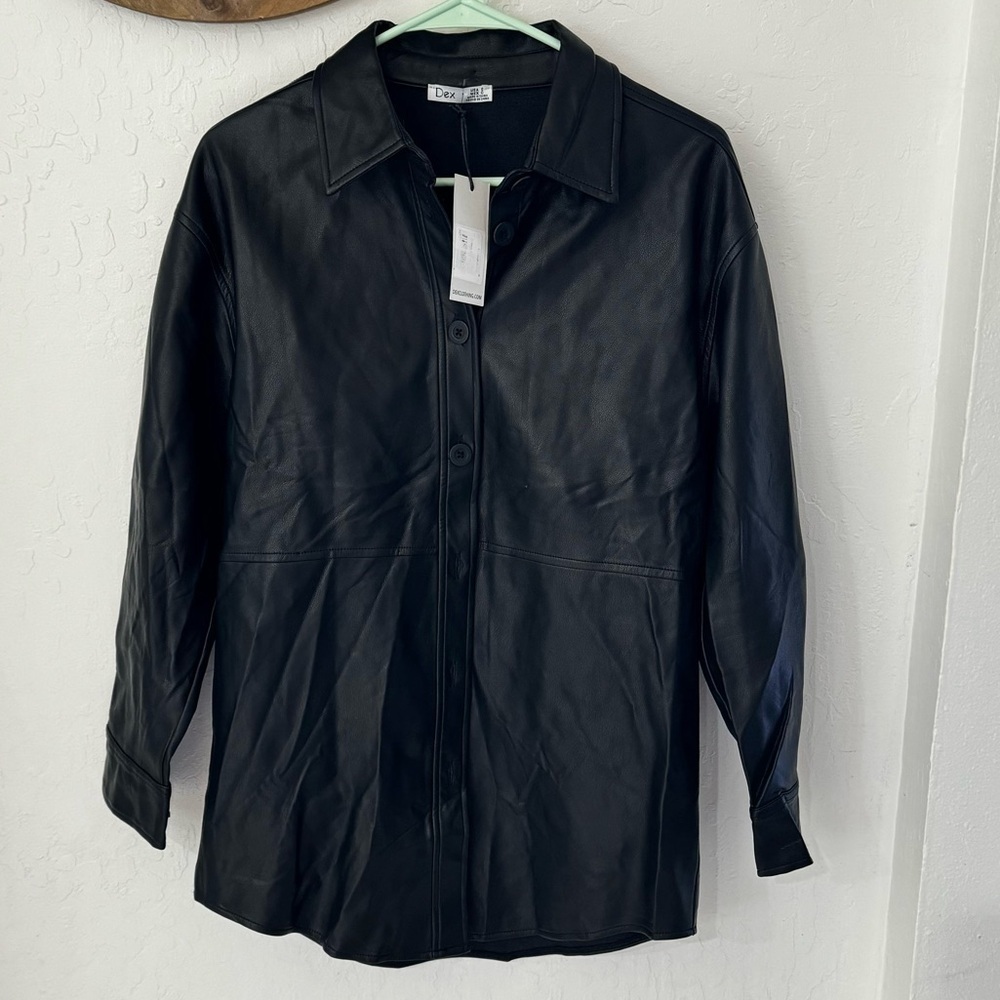 Dex Faux Leather Shacket Jacket Button Down Size S - Picture 2 of 6